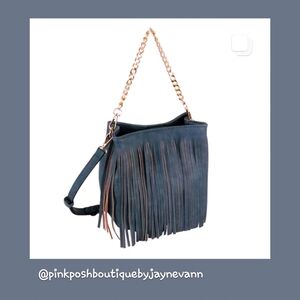 💗💗Pink Posh Newest Arrival... Demin Blue Vegan Leather Fringe Bag